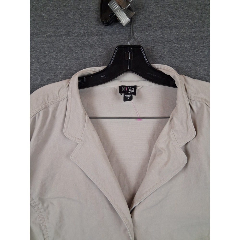 Eileen Fisher Jacket Plus 1X Beige Canvas Blazer Casual Classic Flaw